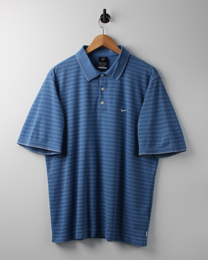00s Nike Blue Striped Polo (M)