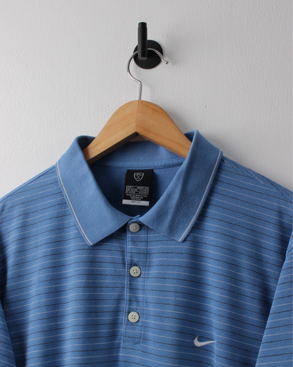 00s Nike Blue Striped Polo (M)