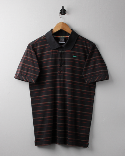 00s Nike Black & Orange Striped Polo (XS)