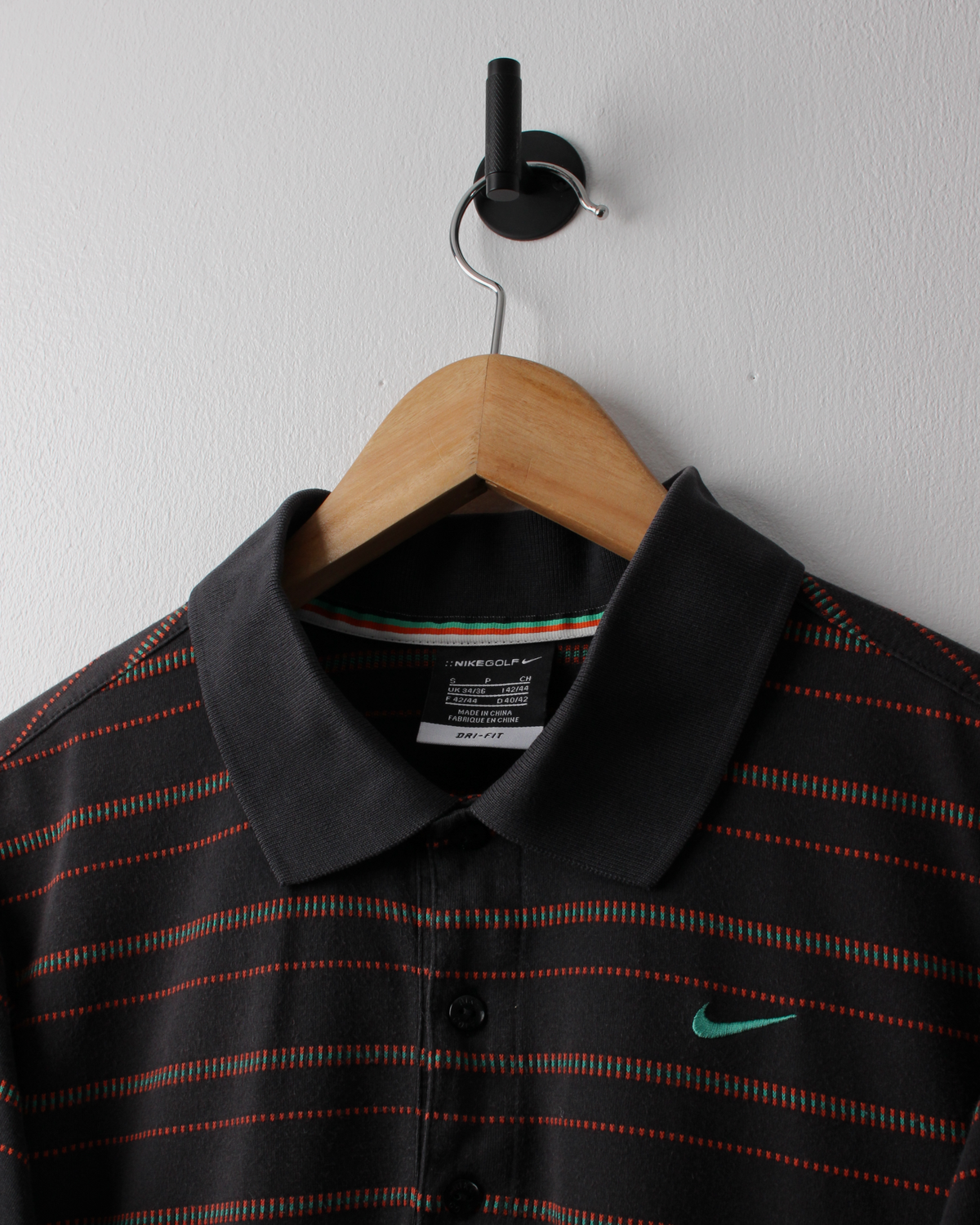 00s Nike Black & Orange Striped Polo (XS)