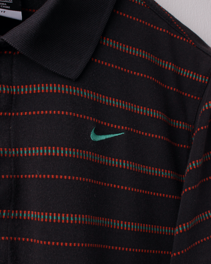 00s Nike Black & Orange Striped Polo (XS)