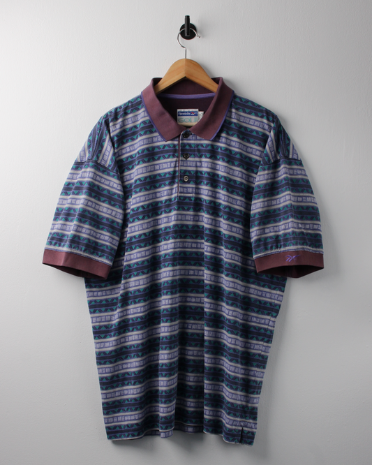 90s Reebok Golf Purple & Blue Abstract Striped Polo (XL)
