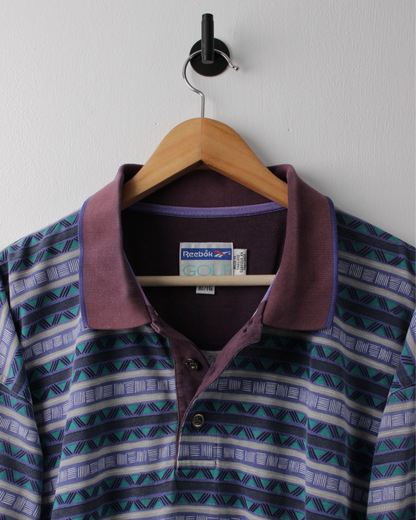 90s Reebok Golf Purple & Blue Abstract Striped Polo (XL)