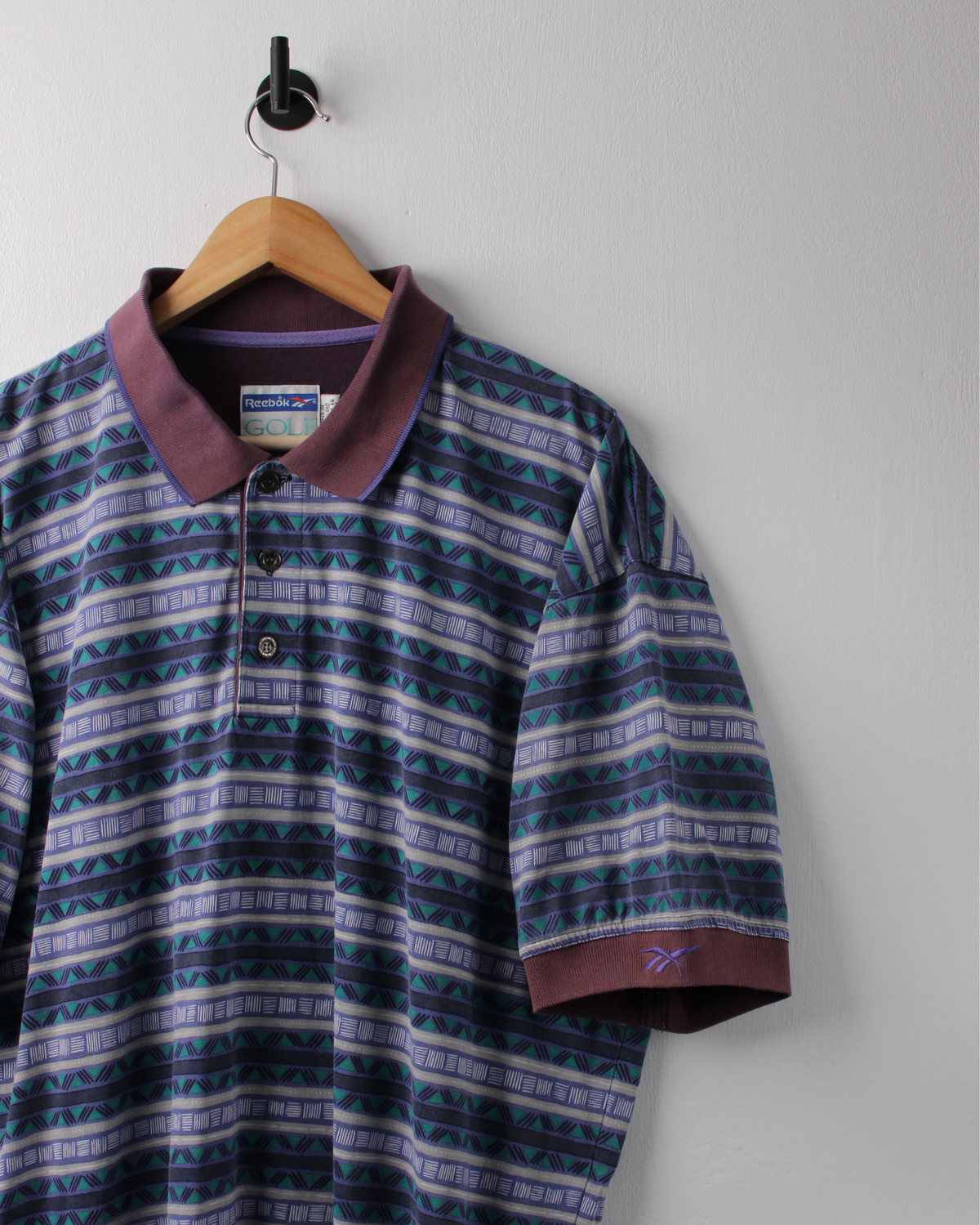 90s Reebok Golf Purple & Blue Abstract Striped Polo (XL)