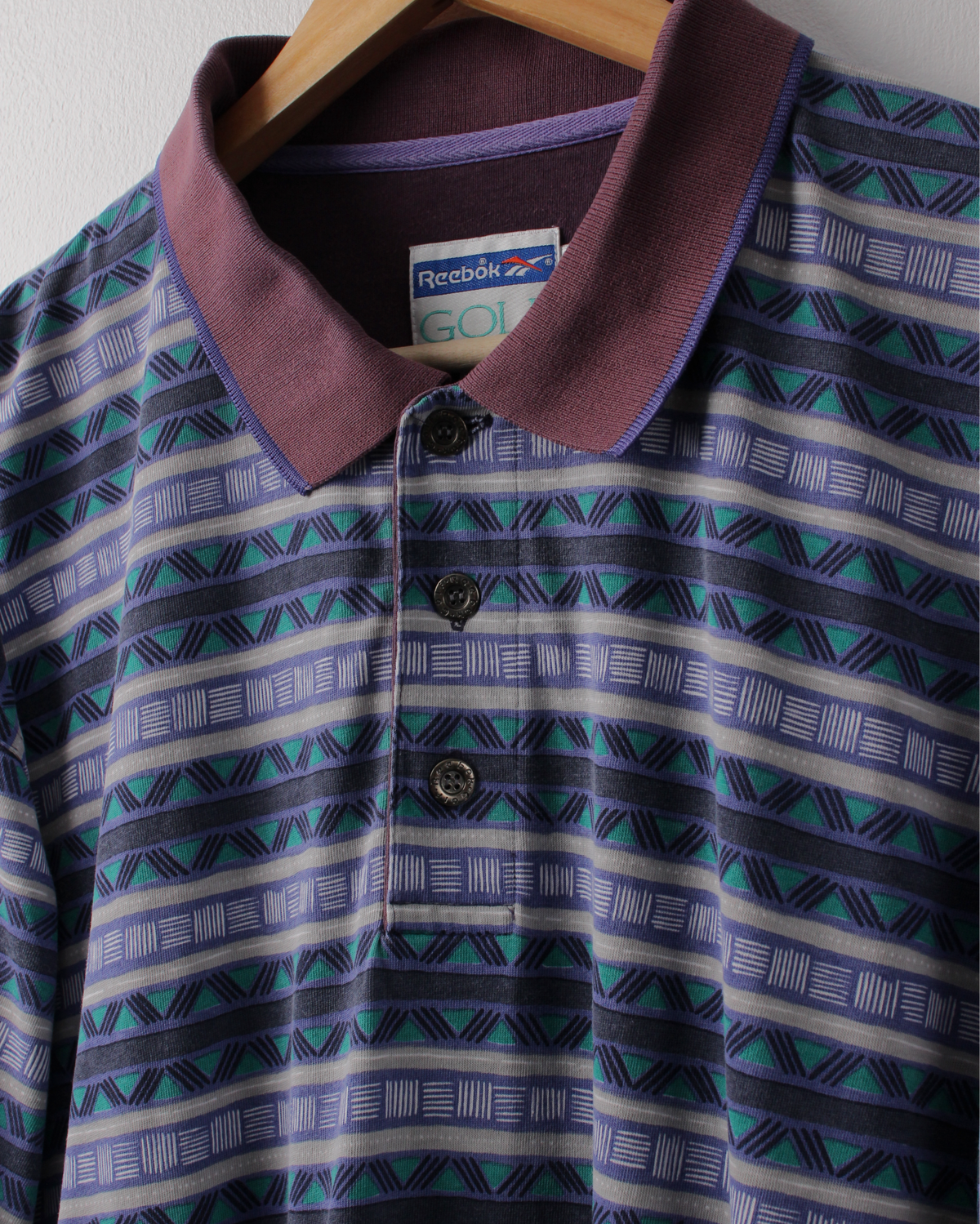 90s Reebok Golf Purple & Blue Abstract Striped Polo (XL)