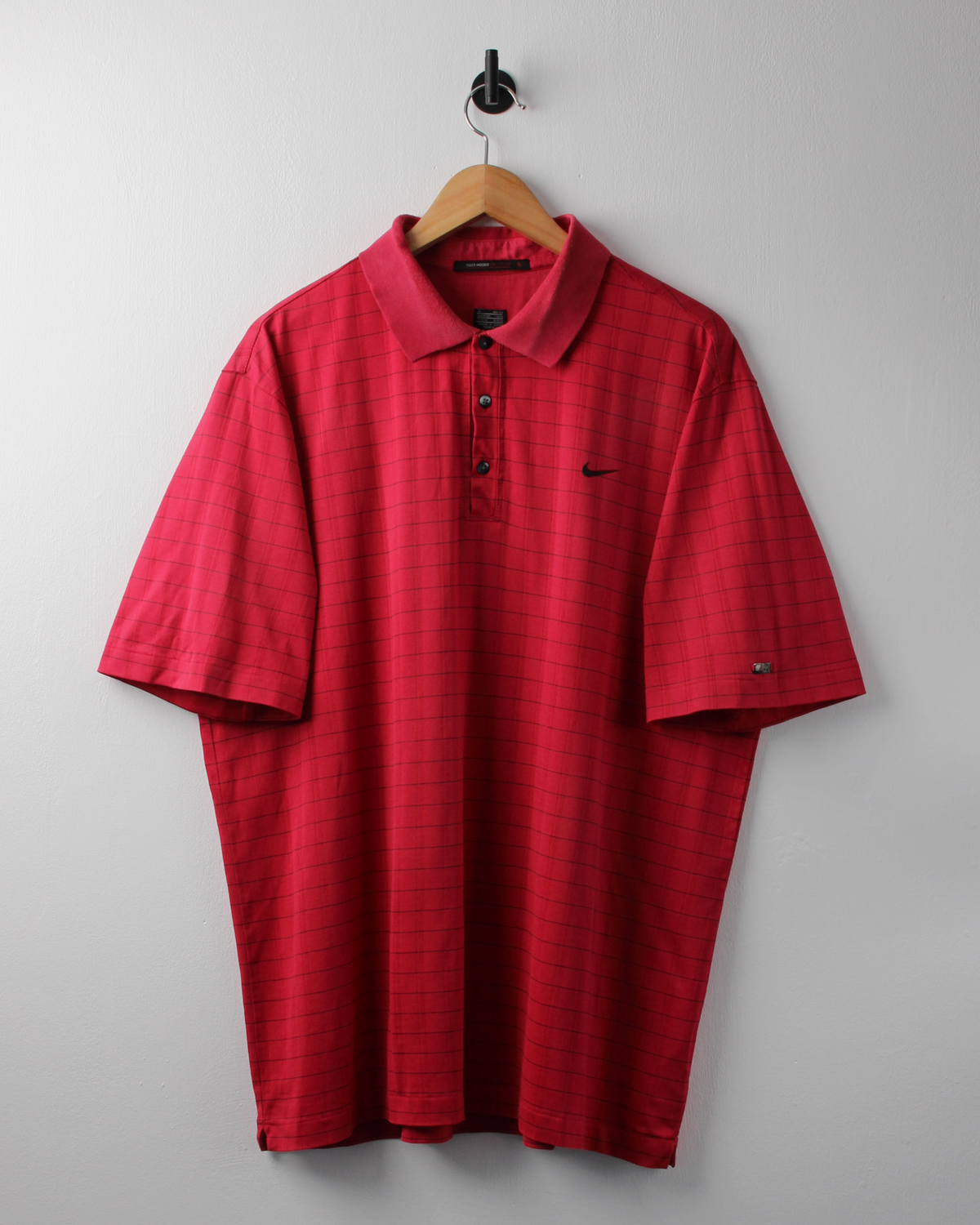 00s Nike Tiger Woods Collection Bright Red Chequered Polo (XL)