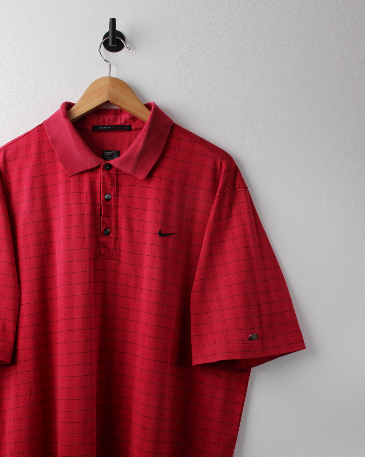 00s Nike Tiger Woods Collection Bright Red Chequered Polo (XL)