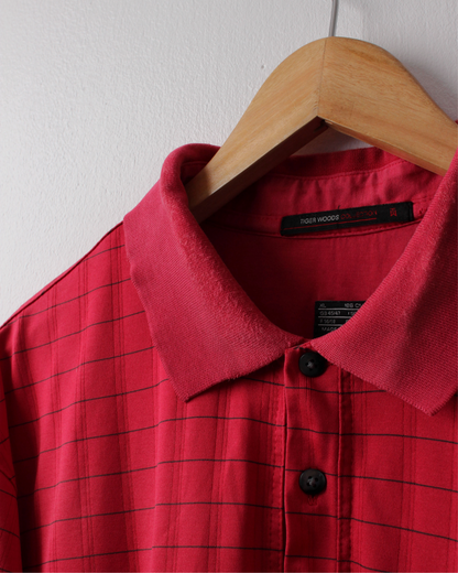 00s Nike Tiger Woods Collection Bright Red Chequered Polo (XL)