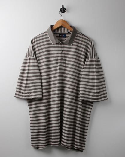 90s Callaway Taupe & White Striped Polo (XL)