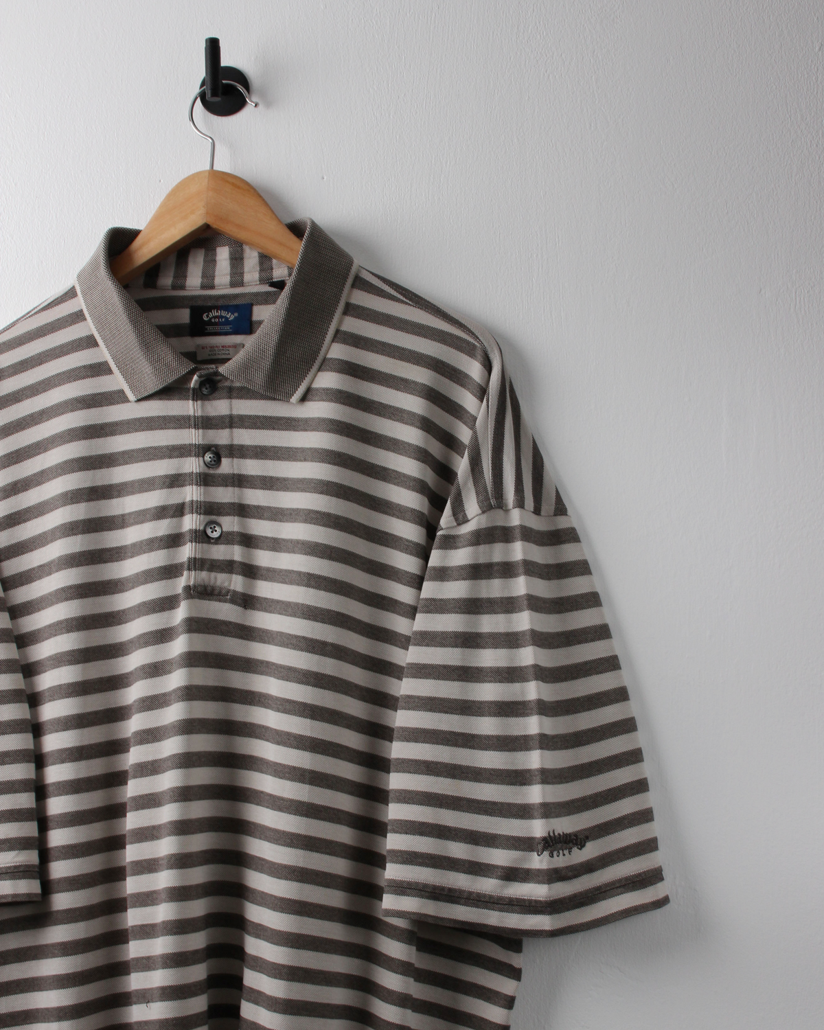 90s Callaway Taupe & White Striped Polo (XL)