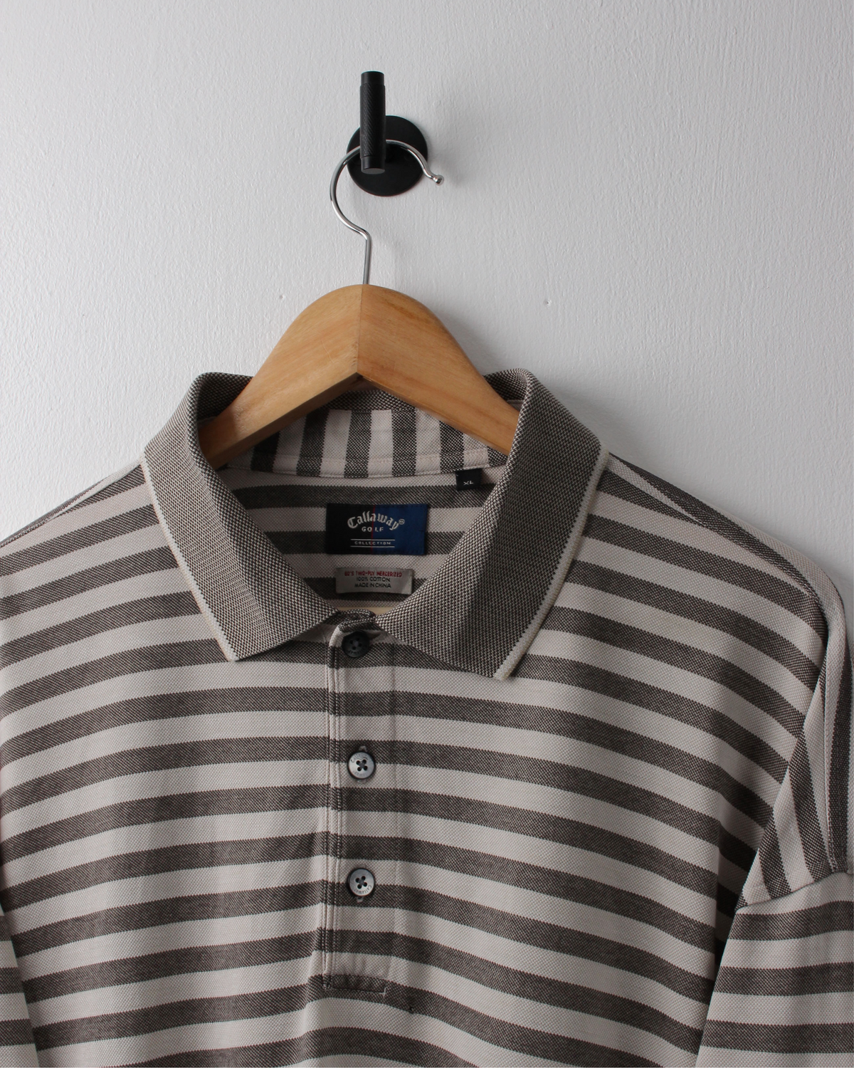 90s Callaway Taupe & White Striped Polo (XL)