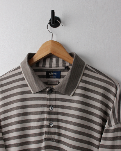 90s Callaway Taupe & White Striped Polo (XL)