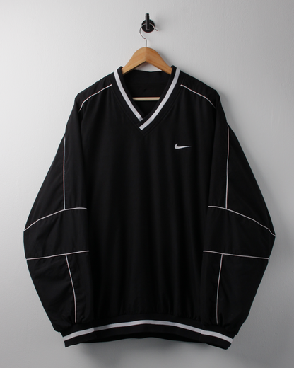 90s Nike Black & White V-Neck Windbreaker (XL)