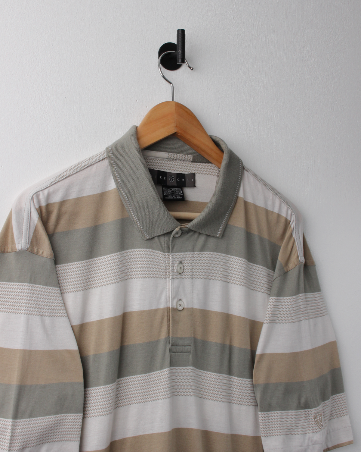 00s Nike Shield Logo Sage Striped Polo (M)