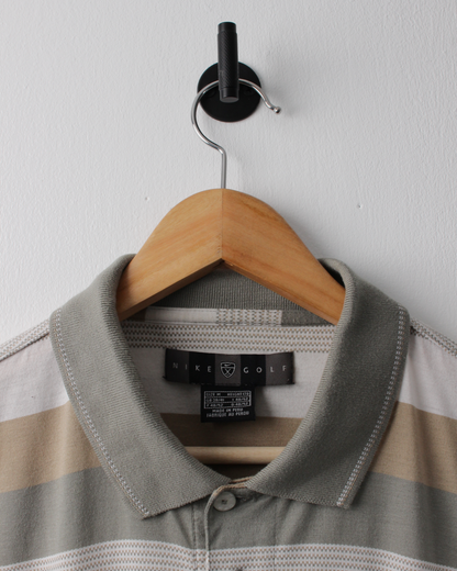 00s Nike Shield Logo Sage Striped Polo (M)