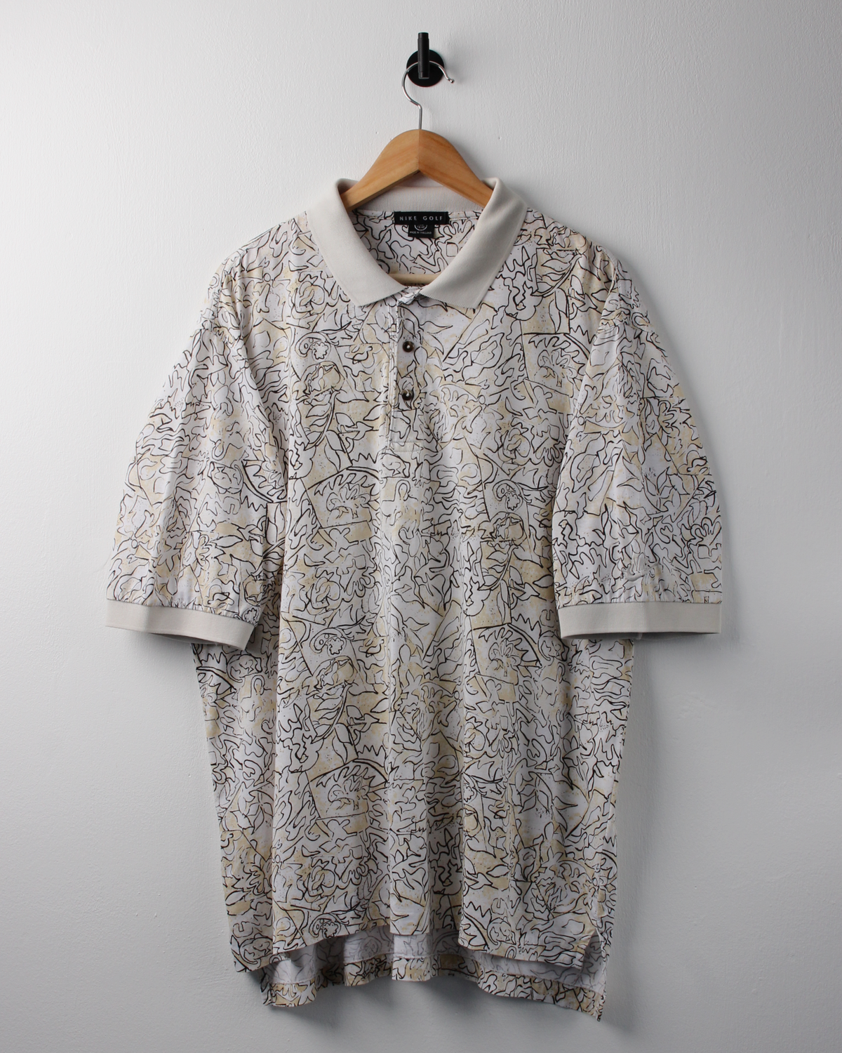 90s Nike White & Cream Abstract Polo (XL)