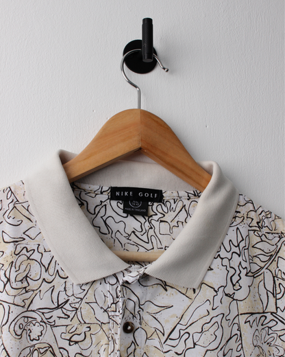 90s Nike White & Cream Abstract Polo (XL)