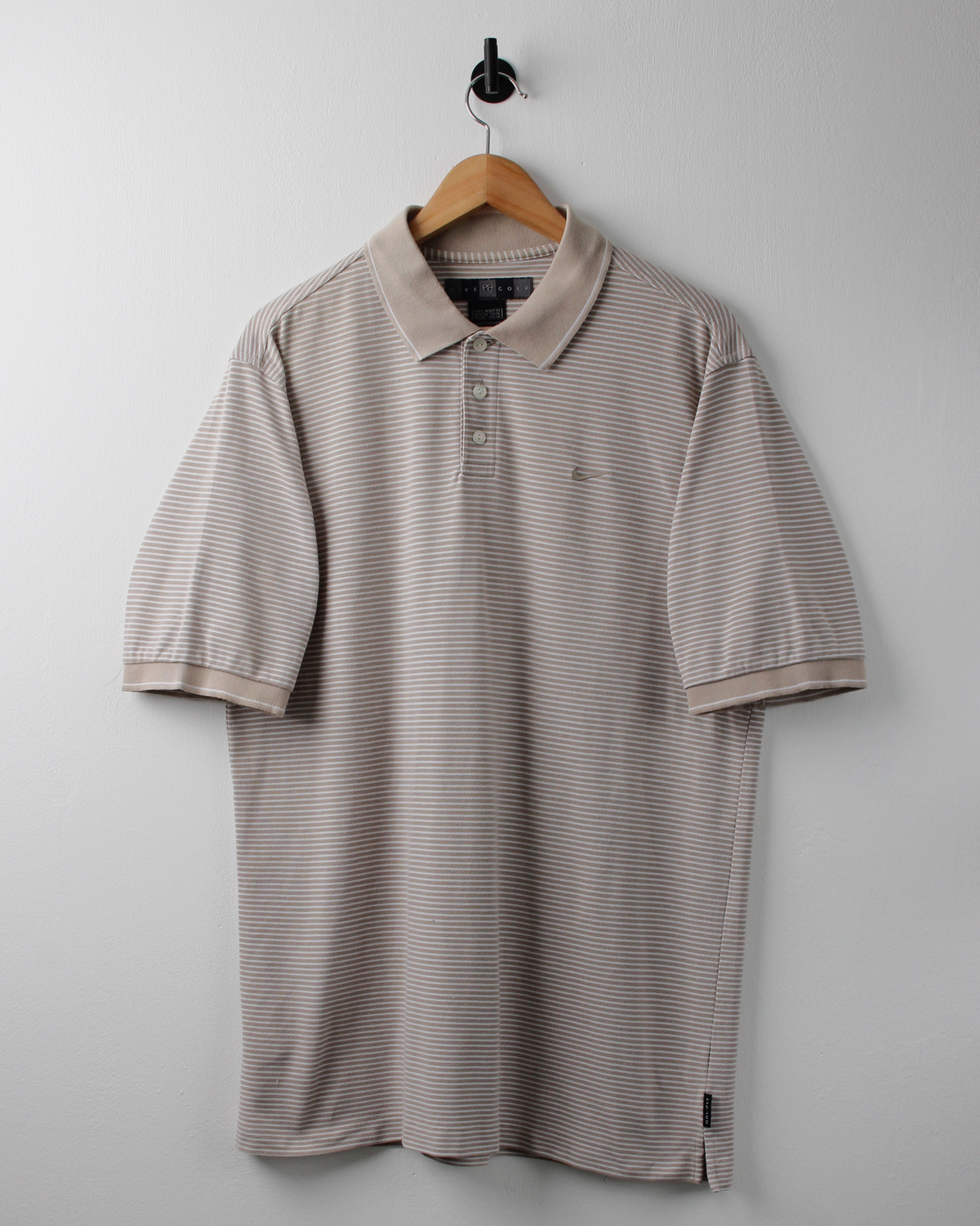 00s Nike Beige & Cream Striped Polo (L)