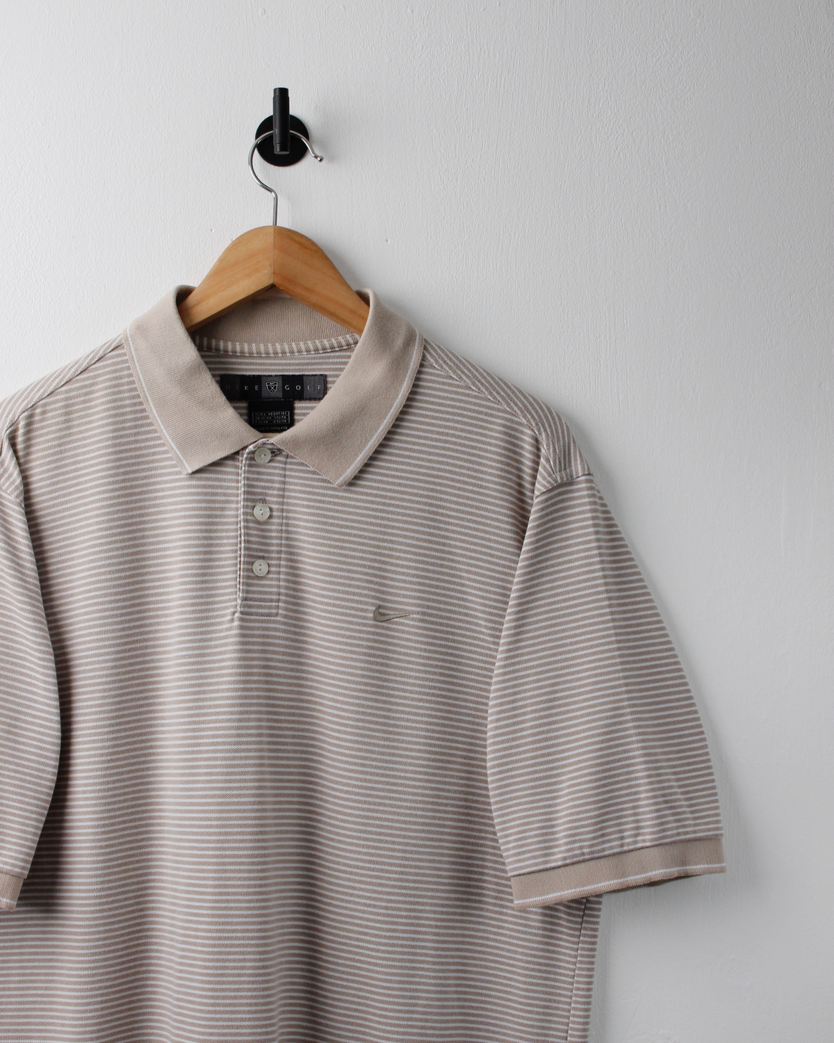 00s Nike Beige & Cream Striped Polo (L)