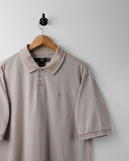 00s Nike Beige & Cream Striped Polo (L)