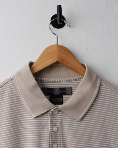 00s Nike Beige & Cream Striped Polo (L)