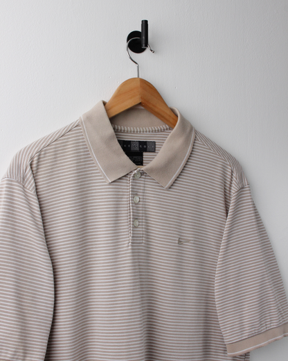 00s Nike Beige & Cream Striped Polo (L)
