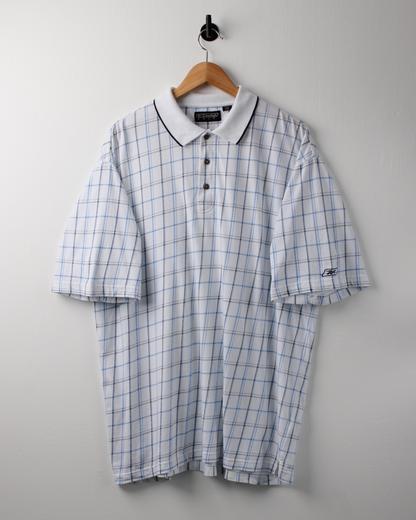 00s Reebok White & Blue Chequered Polo (XL)