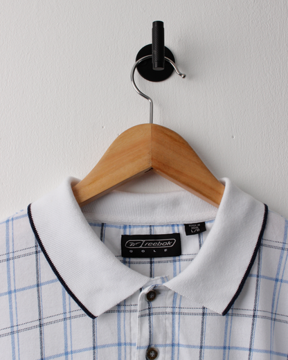00s Reebok White & Blue Chequered Polo (XL)