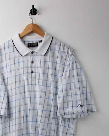 00s Reebok White & Blue Chequered Polo (XL)