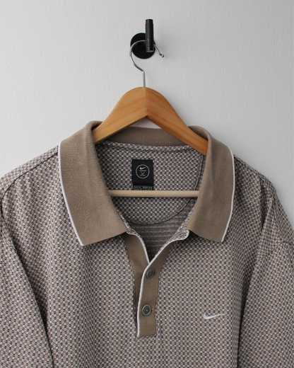 90s Nike Brown Geometric Micro Pattern Polo (XL)
