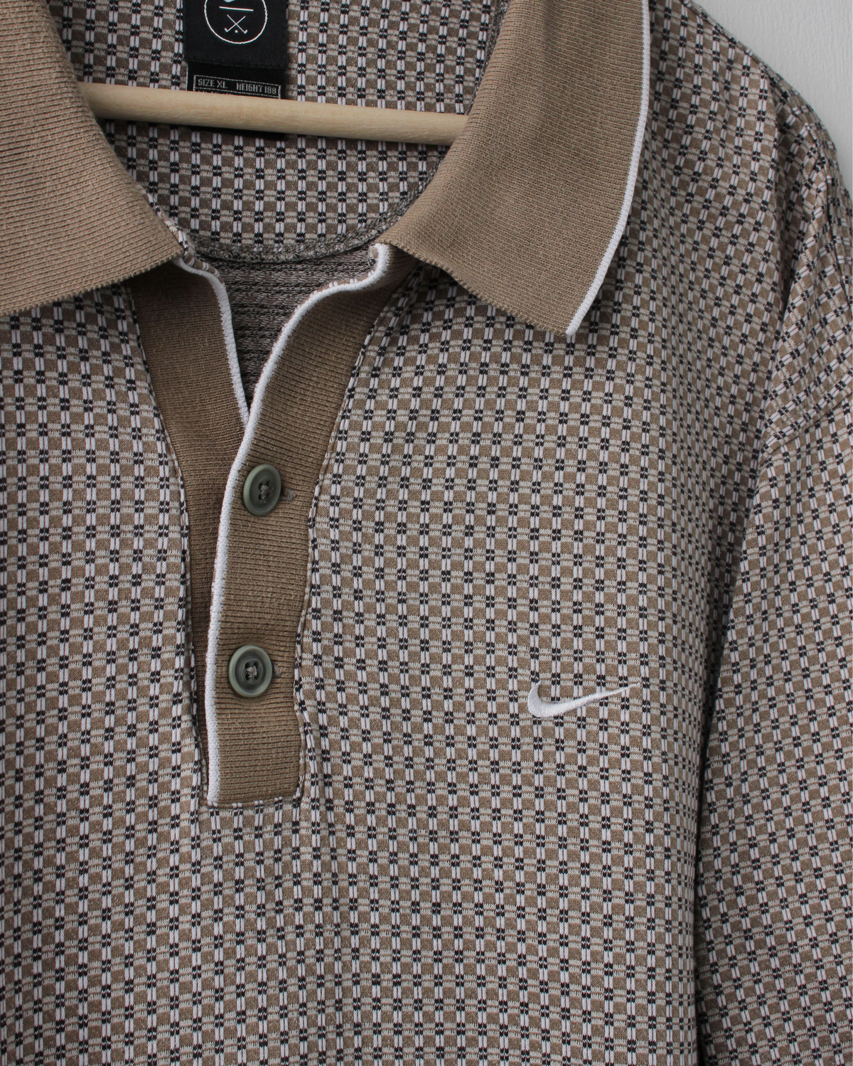 90s Nike Brown Geometric Micro Pattern Polo (XL)