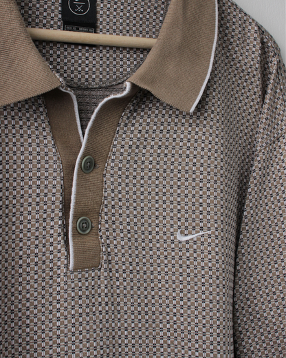 90s Nike Brown Geometric Micro Pattern Polo (XL)