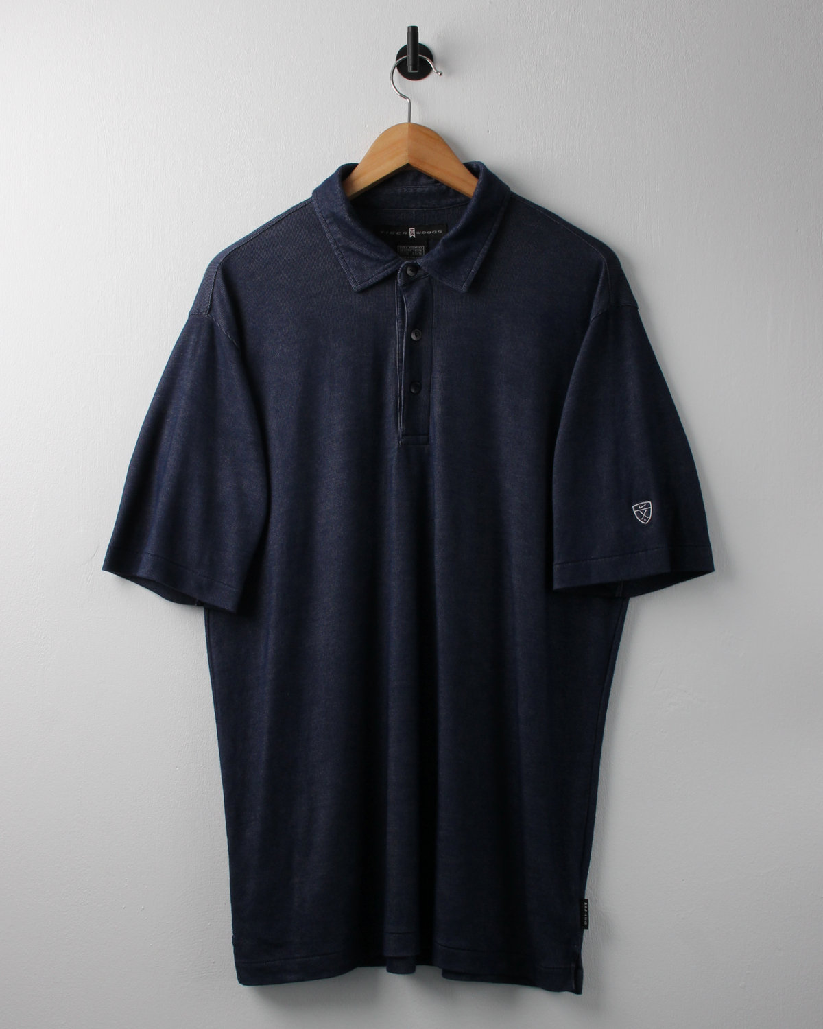00s Nike Shield Logo Blue Micro Pattern Polo (L)