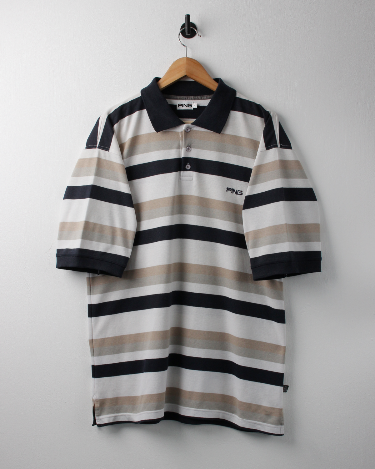 00s Ping ‘Mr Ping’ Logo Striped Polo (L)