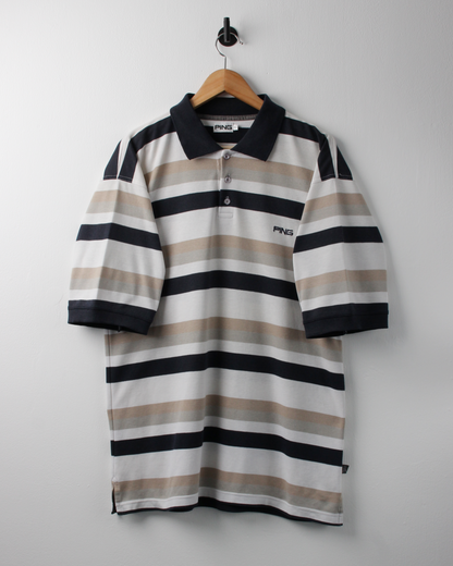 00s Ping ‘Mr Ping’ Logo Striped Polo (L)