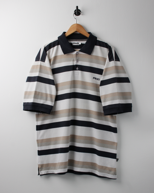 00s Ping ‘Mr Ping’ Logo Striped Polo (L)
