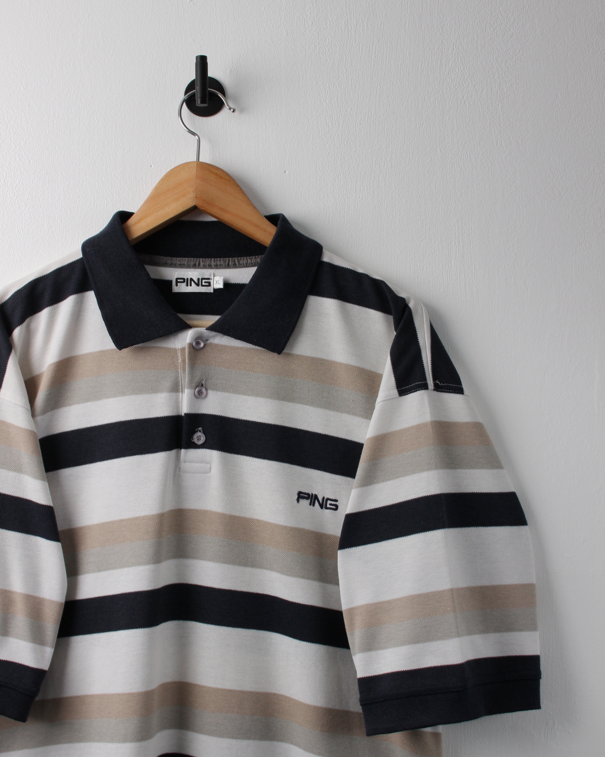 00s Ping ‘Mr Ping’ Logo Striped Polo (L)