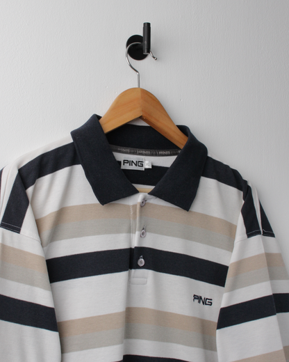 00s Ping ‘Mr Ping’ Logo Striped Polo (L)
