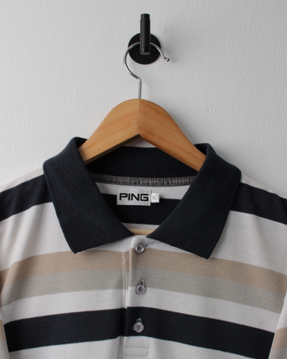 00s Ping ‘Mr Ping’ Logo Striped Polo (L)