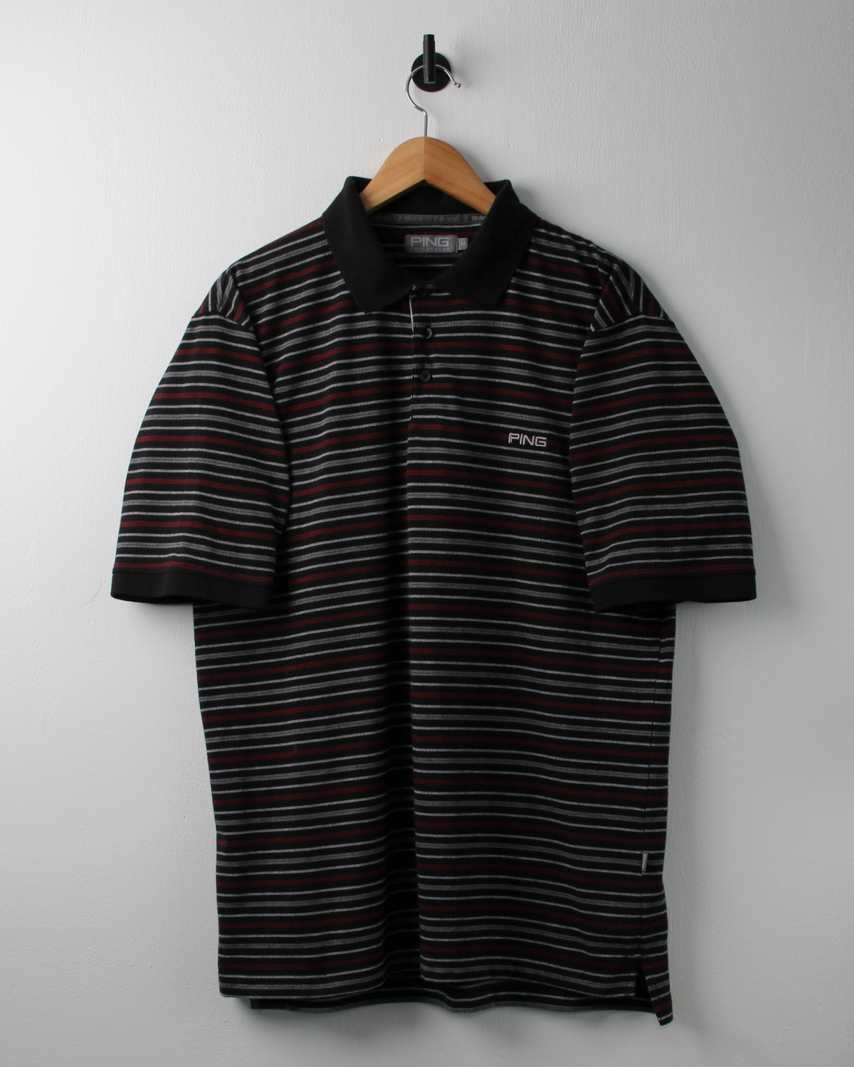 00s Ping Black & Red Striped Polo (M)