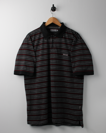 00s Ping Black & Red Striped Polo (M)