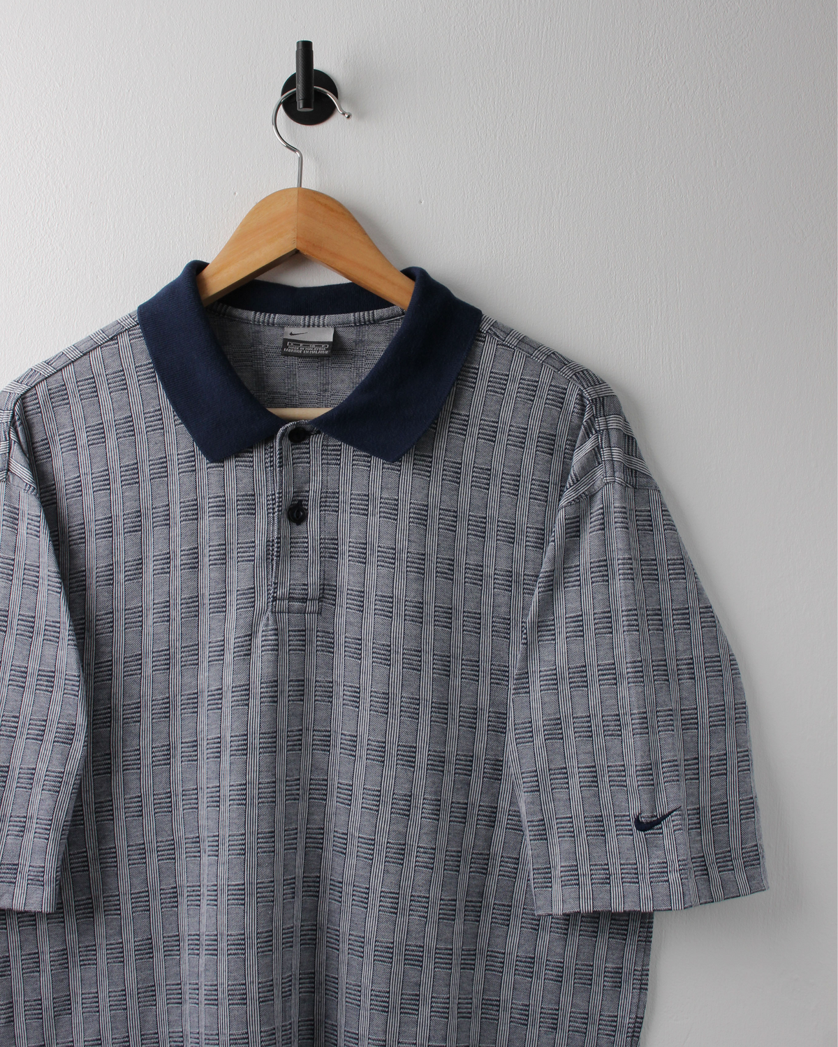 00s Nike Navy Geometric Pattern Polo (S)