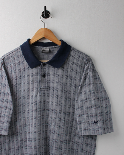 00s Nike Navy Geometric Pattern Polo (S)