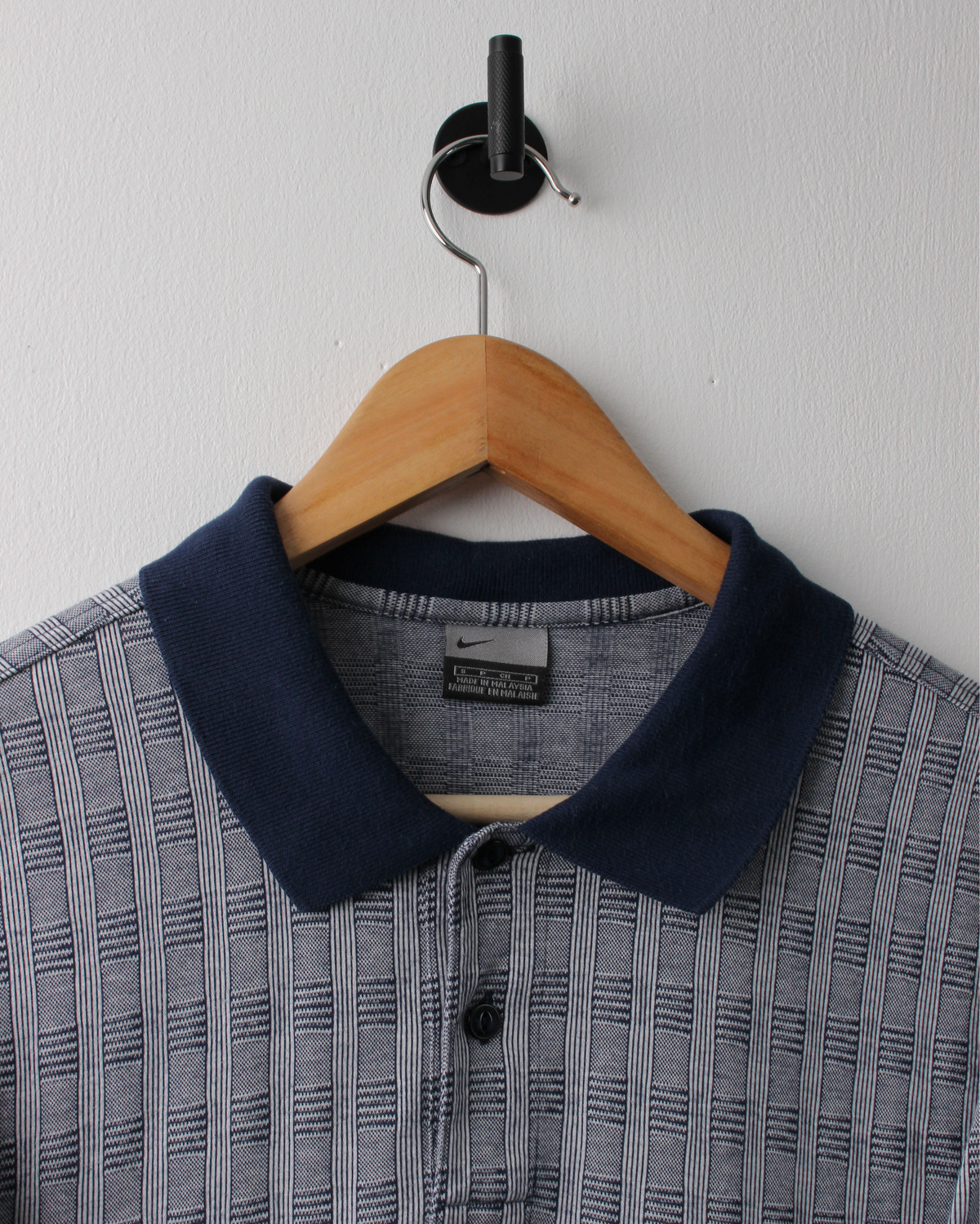 00s Nike Navy Geometric Pattern Polo (S)