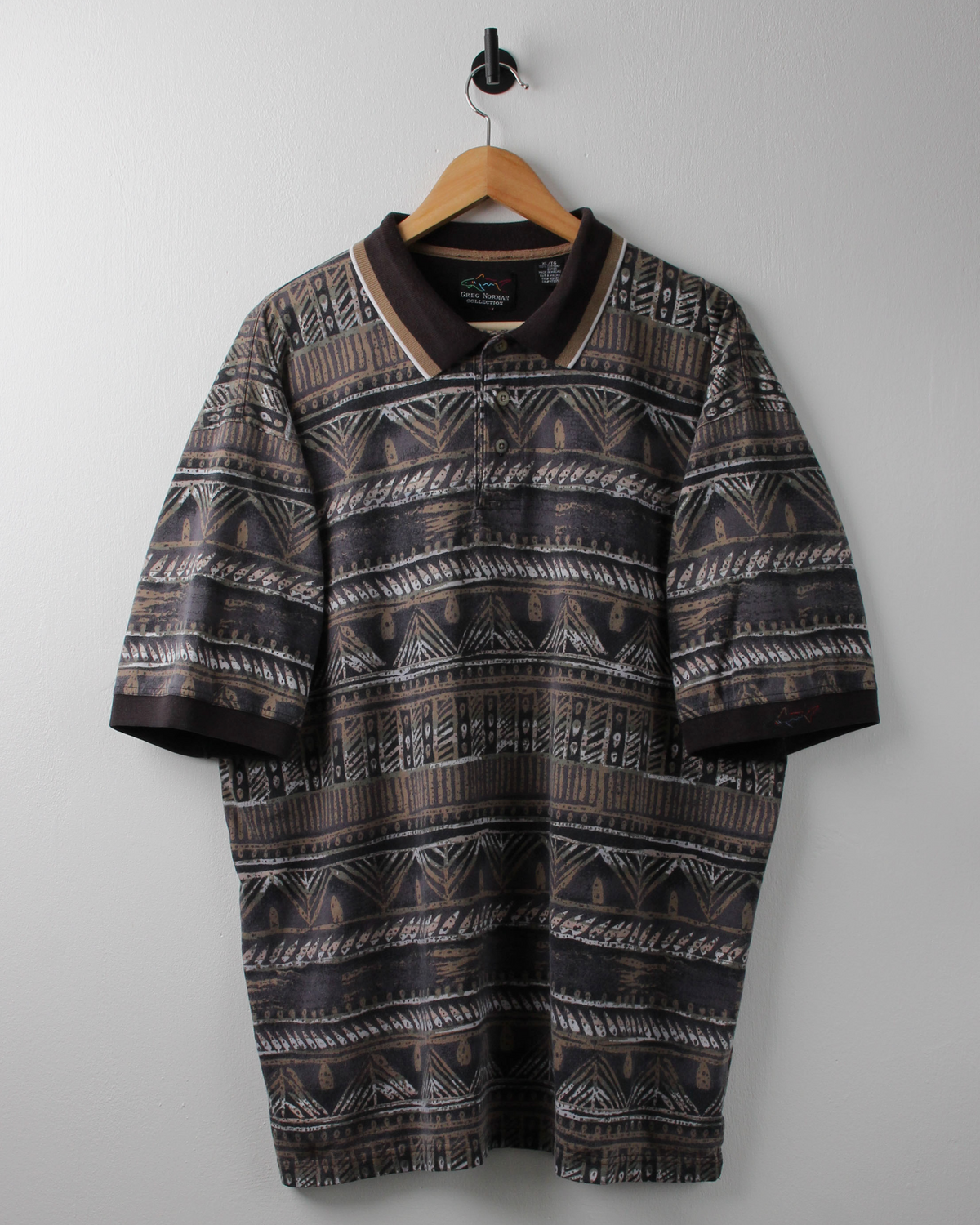 90s Greg Norman Brown Abstract Polo (XL)