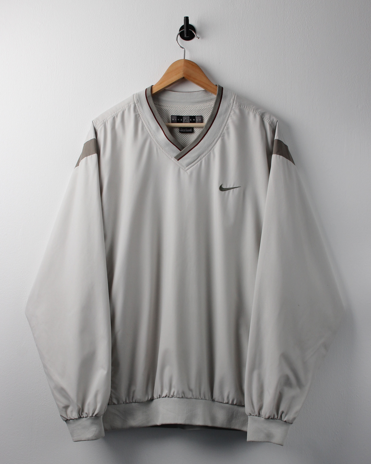 00s Nike Cream & Green V-Neck Windbreaker (XL)