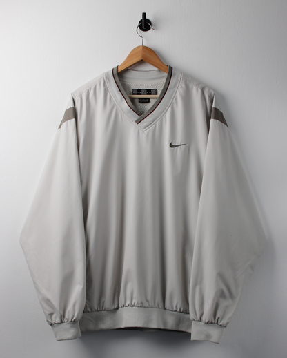 00s Nike Cream & Green V-Neck Windbreaker (XL)