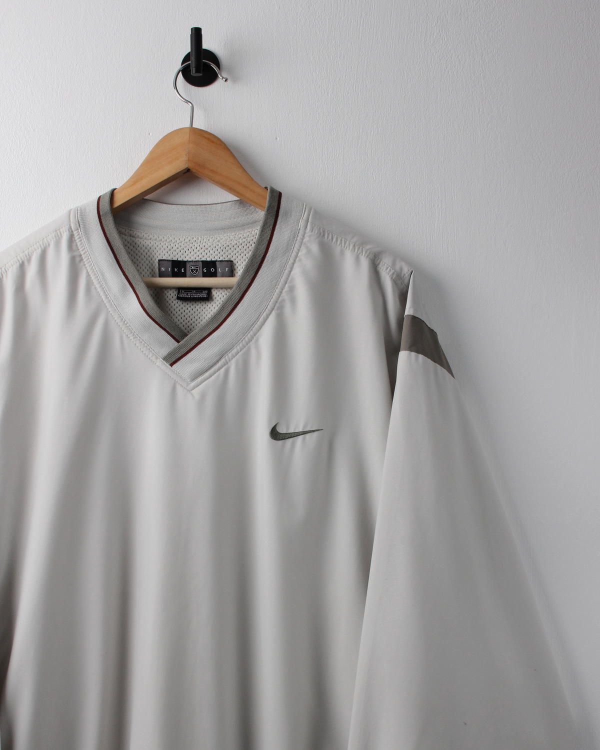 00s Nike Cream & Green V-Neck Windbreaker (XL)