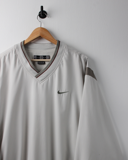 00s Nike Cream & Green V-Neck Windbreaker (XL)