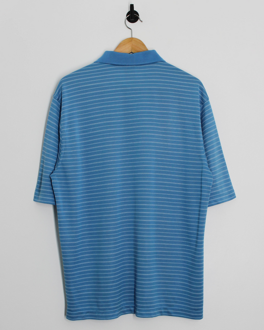 00s Nike Light Blue/White Striped Polo-Shirt (L)